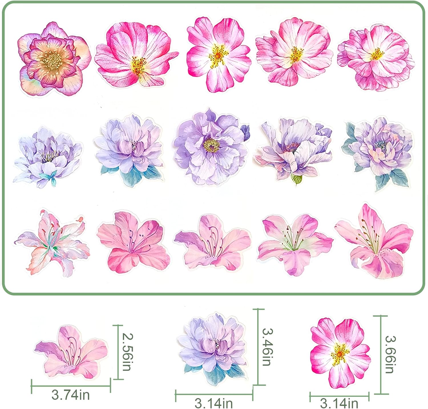 Ychsring Large Flower Stickers - 30 Pcs Big 4" Clear PET Floral Stickers for Collage, Scrapbooking, Journaling, Junk Journal, Scrapbook Supplies - Pretty Waterproof Transparent Decal for Wall & Window