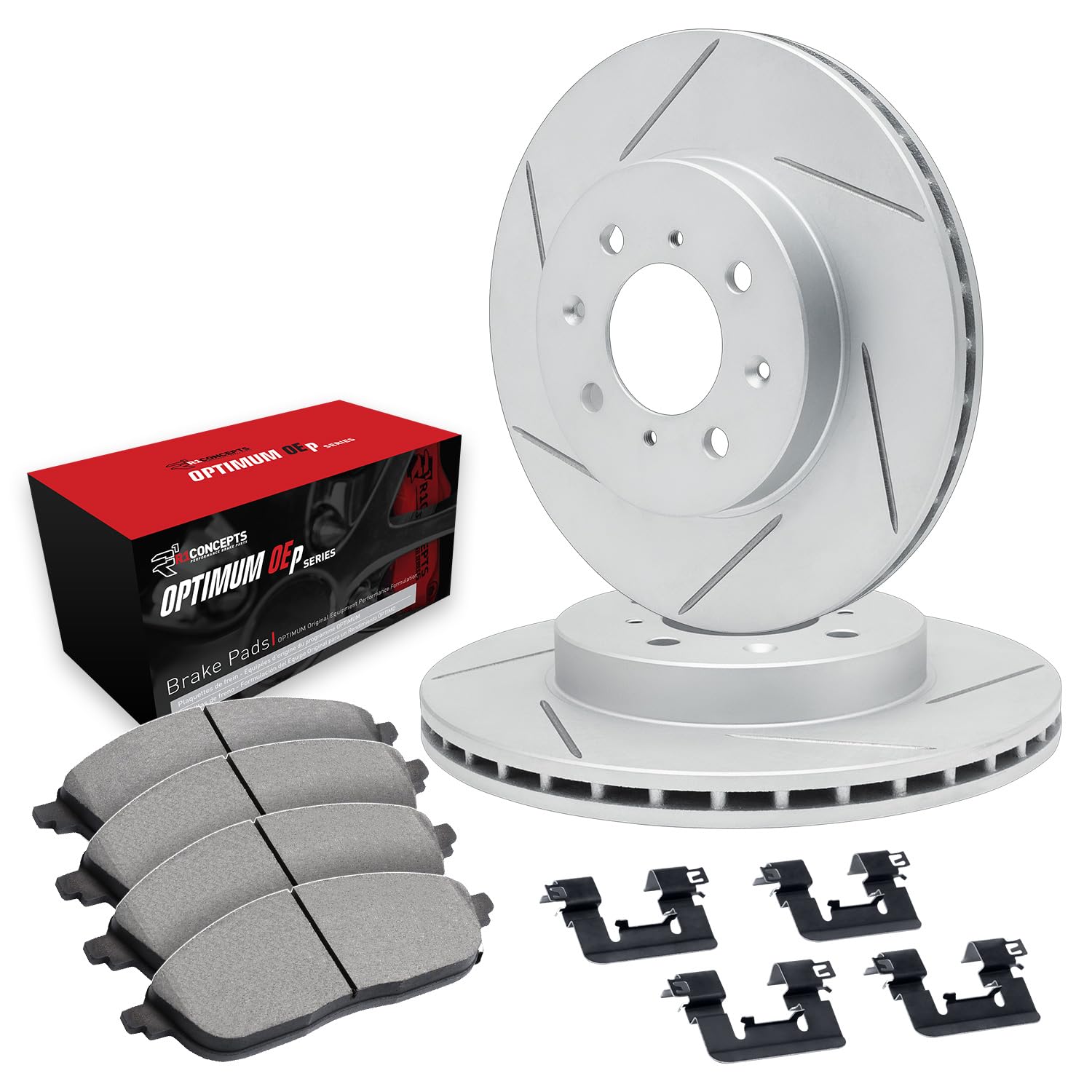 R1 Concepts Front Brakes And Rotors Kit |Front Brake Pads| Brake Rotors And Pads| Optimum OEp Brake Pads And Rotors |Hardware Kit WHUH1-80089