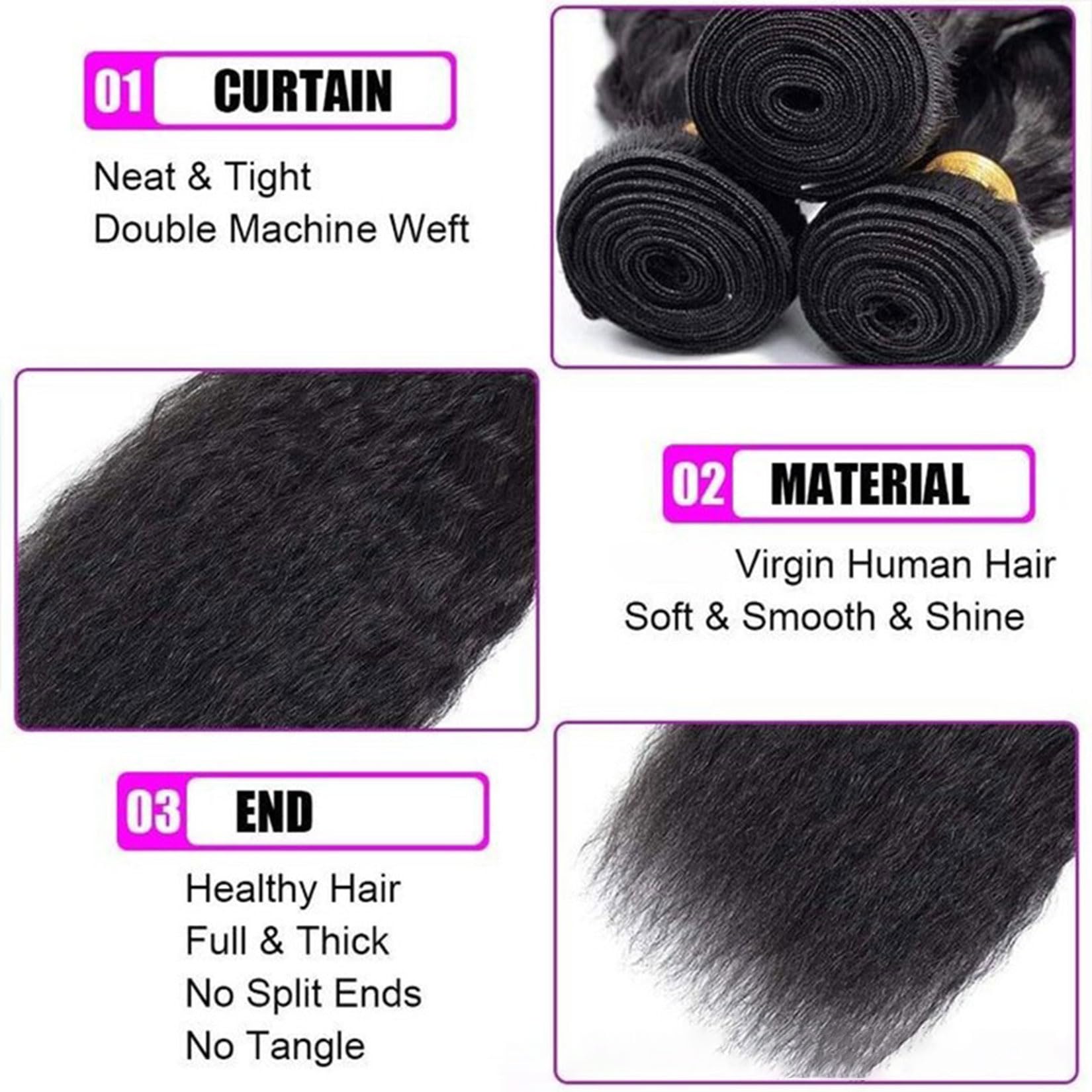 Bundle di capelli umani lisci e kinky, bagnati e mossi, 1 bundle
