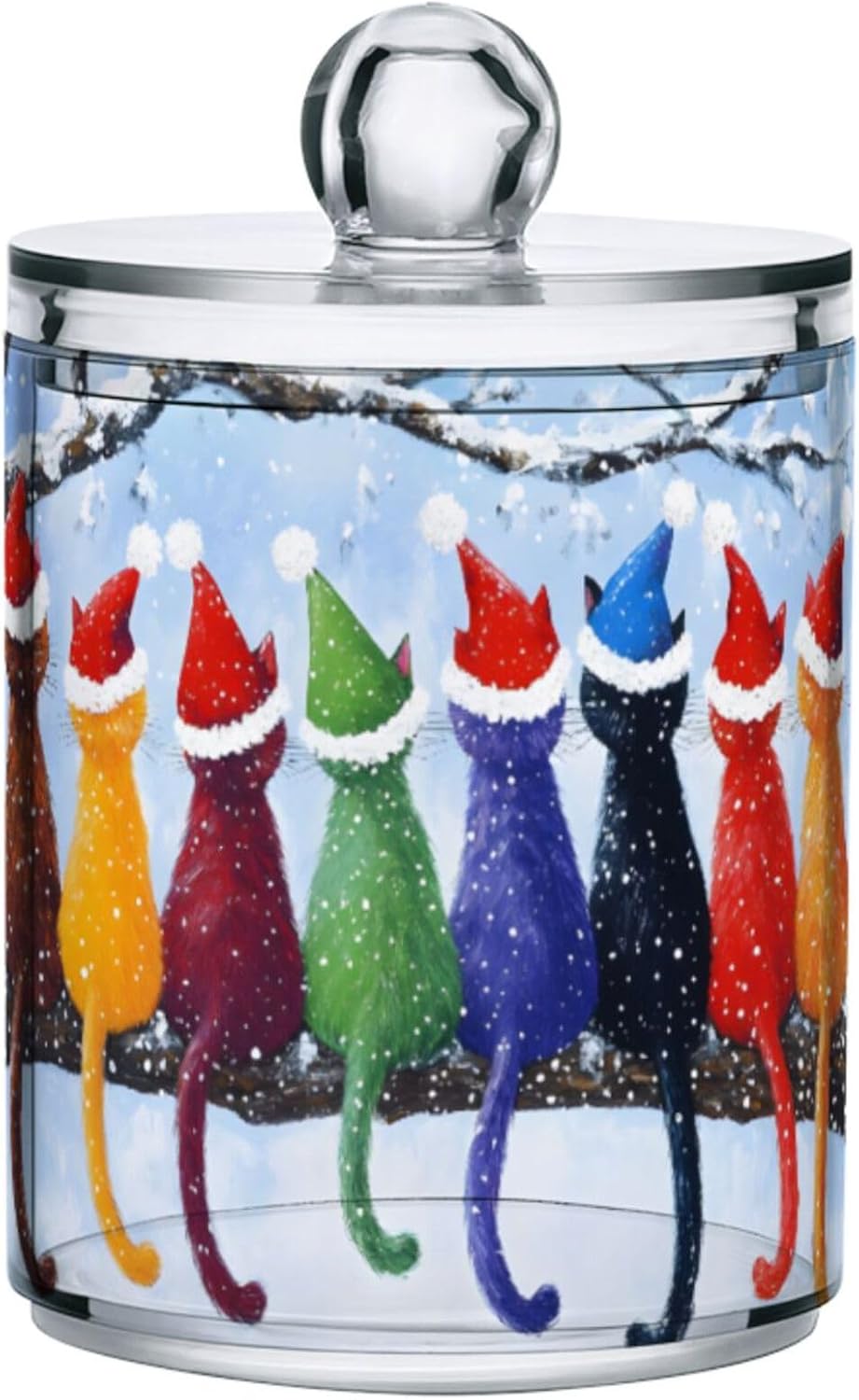 MNSRUU 4 Pack Qtip Holder Organizer Dispenser Raccoon Christmas Bathroom Storage Canister Cotton Ball Holder Bathroom Containers for Cotton Swabs/Pads/Floss