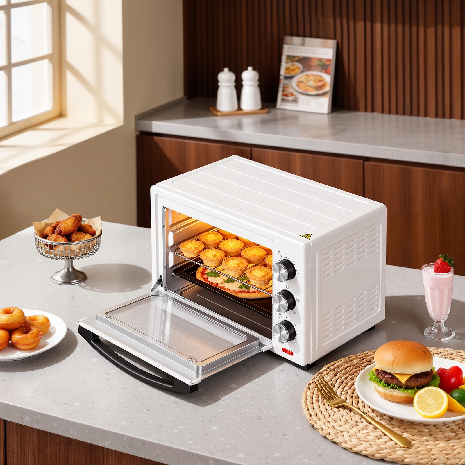 WOLTU Fornetto Elettrico 28L 1600W Temperatura 100-230°C Timer 0-60min Doppio Vetro Bianco