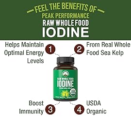USDA Organic Raw Whole Food Iodine Supplement from Organic Kelp (Ascophyllum Nodosum). Potassium Iodide Support Tablets Alternative. for Thyroid, Energy, and Immune Support. 60 Vegan Capsules, Pills