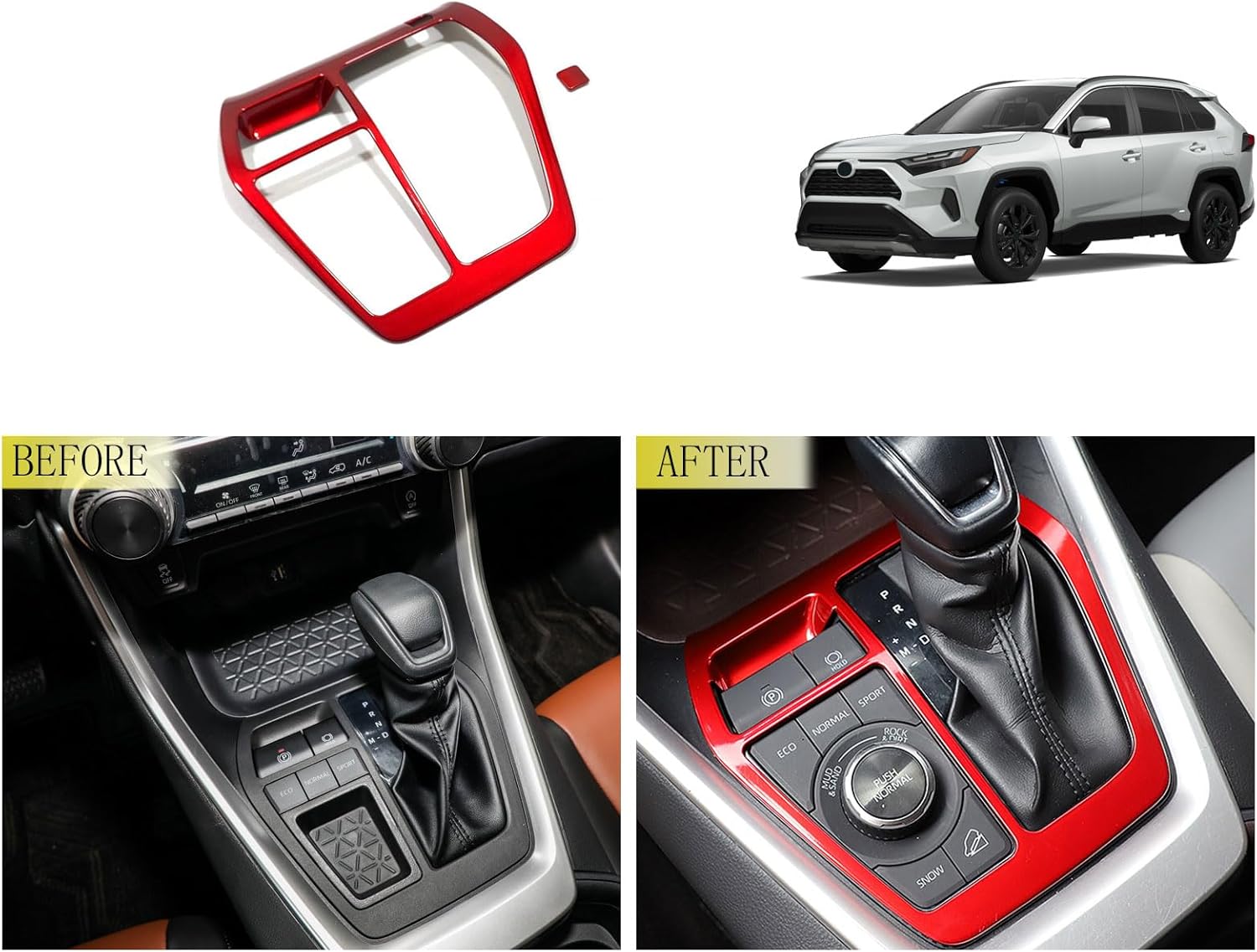 Car Accessories Compatible with Toyota RAV4 2025 2024 2023 2022 2021 2020 2019 Center Console Gear Shift Transmission Box Panel Cover Interior Frame Trims ABS 2PCS(Red)