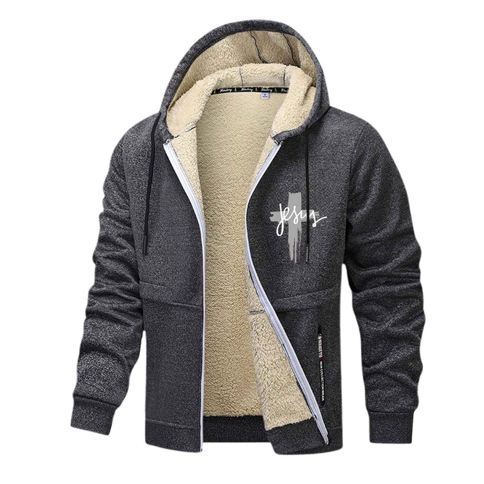 Generisch Veste polaire doublée avec capuche, manteau d'hiver chaud avec fermeture éclair intégrale, pull doux et doublé chaud pour temps froid, coupe confortable et douillette