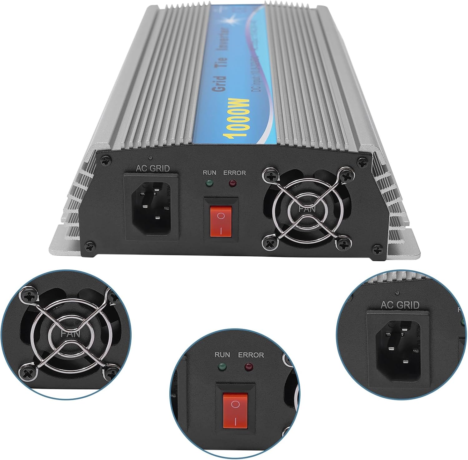 Solar Inverter Max 1000W, Grid Tie Inverter MPPT Pure Sine Wave DC10.8-32V Solar Input AC90-140V Output for 18V Solar Panel