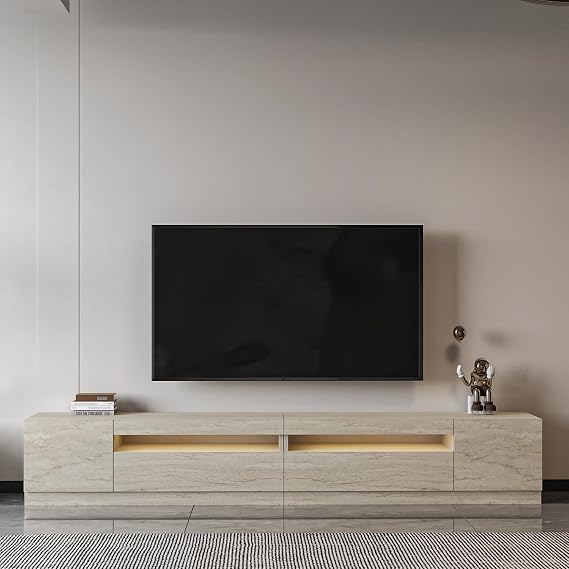 T008 Arya Illuminated TV Stand SET Travertine, Travertine