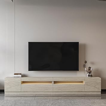 T008 Arya Illuminated TV Stand SET Travertine, Travertine