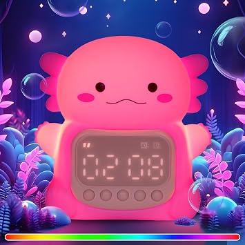 Axolotl Alarm Clock for Kids, Cute Night Light Toddler Alarm Clocks, Pink