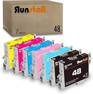Run Star 7 Pack T048 Remanufactured Ink Cartridge Replacement for Epson 48 T048 use for Epson Stylus Photo R200 R220 R300 R300M R320 R340 RX500 RX600 RX620 Printer (2BK/C/M/Y/LC/LM)