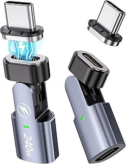 USB C Magnetic Adapter (2Pack), 240W Right Angle USBC Male to USB C Female Adapters, 180 Degree Type C Adapter for Phone 16/15, Pad Series, Tablet, Laptop, 480Mbps, PD Fast Charging, Silver Grey