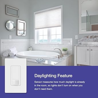Lutron Maestro Motion Sensor switch, no neutral required, 250 Watts Single-Pole, MS-OPS2-SW, Snow by Lutron