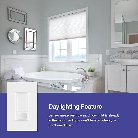 Lutron Maestro Motion Sensor switch, no neutral required, 250 Watts Single-Pole, MS-OPS2-SW, Snow by Lutron