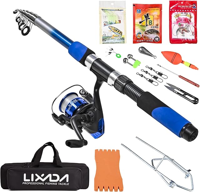 Lixada Fishing Rod Reel Set Telescopic Fishing Rod Reel Combo Kit with Fishing Rod Fishing Reel Fishing Lures Hooks Bag Necessary Fishing Accessories