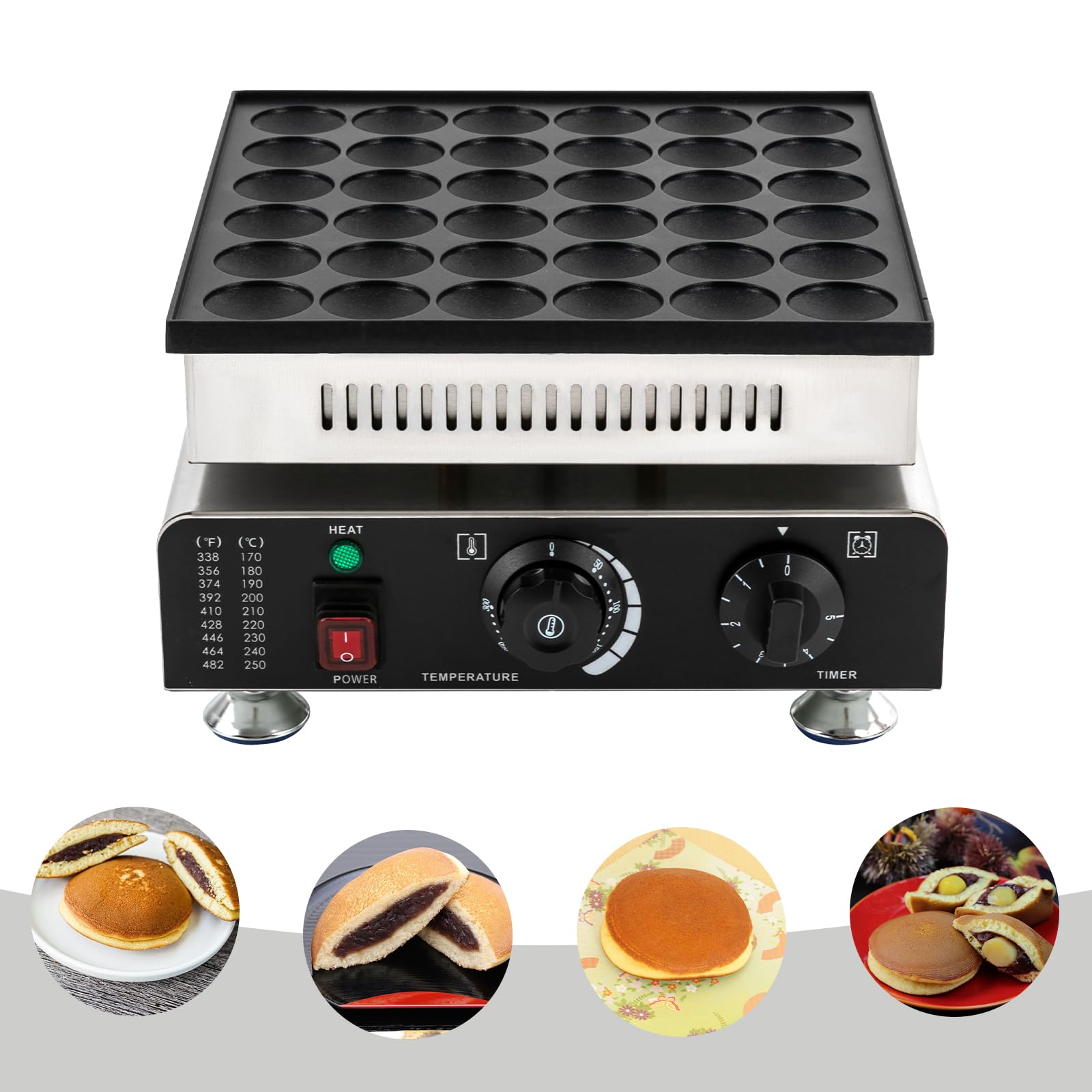 Appareil a Gauffre, Commercial Four à Crêpes en Acier Inoxydable Avec 36 Rond Trous pour Muffins Crêpes Gaufres,Revêtement Antiadhésif,900W 220V