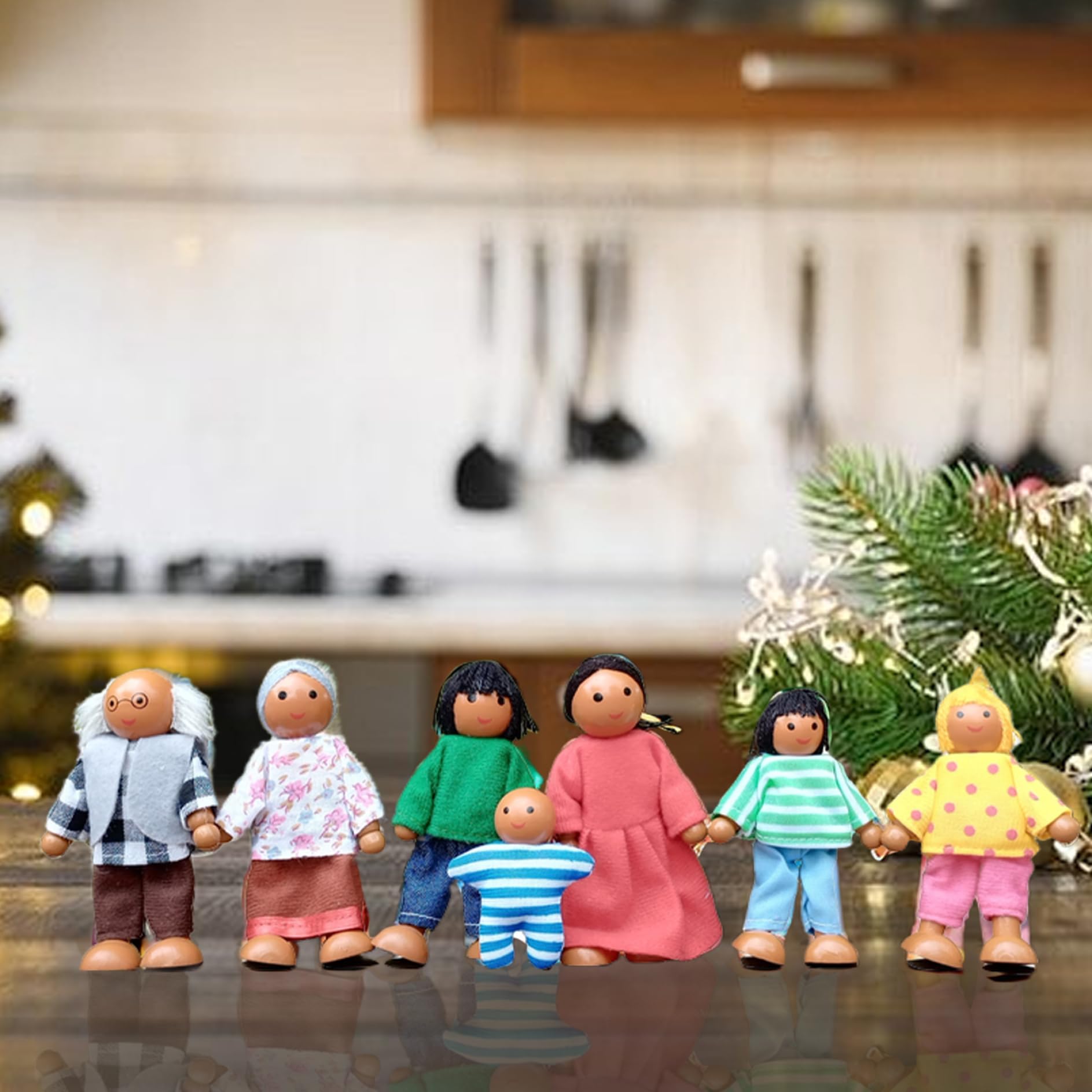 Wooden People Figures|7PCS Dollhouse People Simulation Wooden Dollhouse Adjustable Posture Doll House Figures Delicate & Cute for Girls Toddler Kids Play — view 6