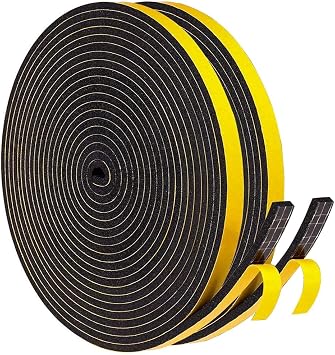 Weather Stripping Door Seal Strip Strong Adhesive Foam Insulation Tape Tape Gasket for Door and Windows Black, 1/4 in x 1/8 in x 66Ft
