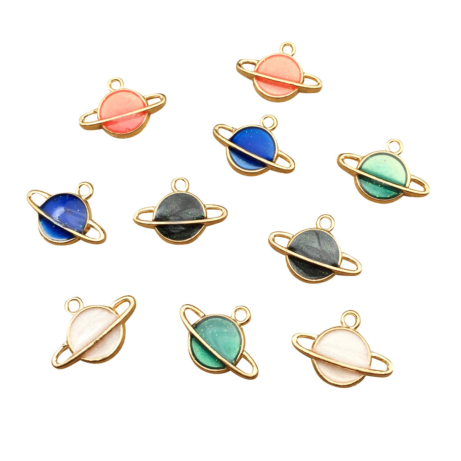 SANQIU 30PCS Mixed Color Enamel Saturn Charm for Jewelry Making and Crafting