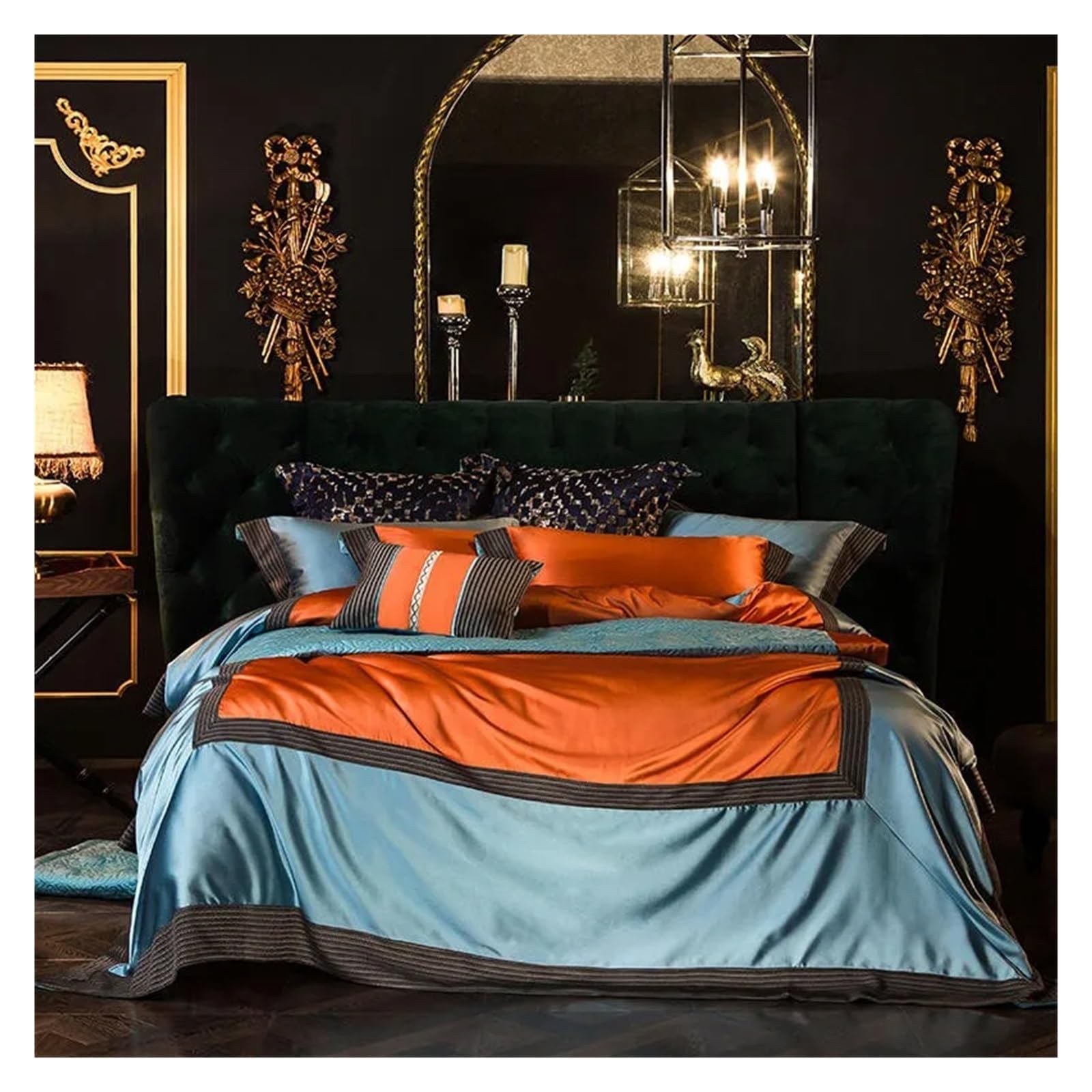 Housse de couette brodée et drap en satin doré pour transformer votre chambre en suite parentale
