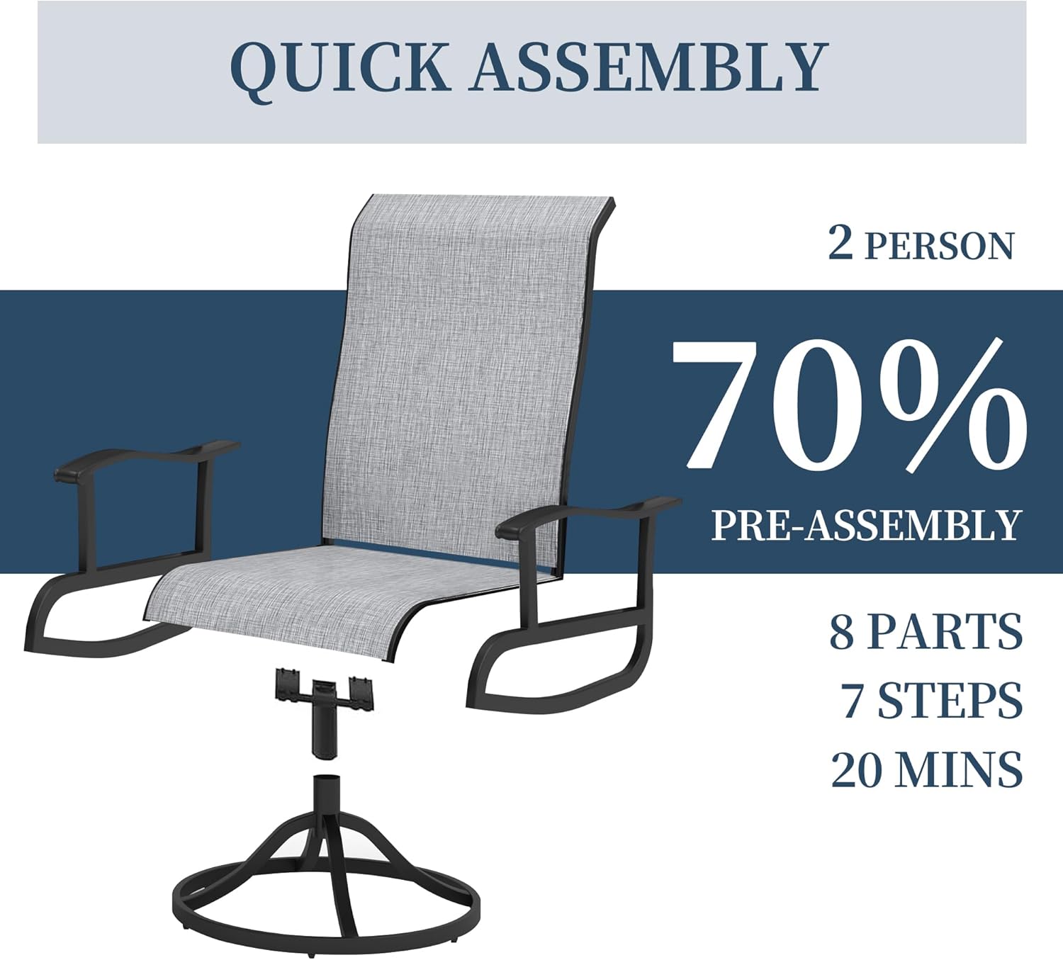 PIZZELLO Patio Swivel Chair Set of 8 Outdoor Dining Chairs w/High Back and Breathable Textilene, 350 LBS Capacity, All Weather Outdoor Chair Sets for Lawn Garden Backyard Deck, Grey