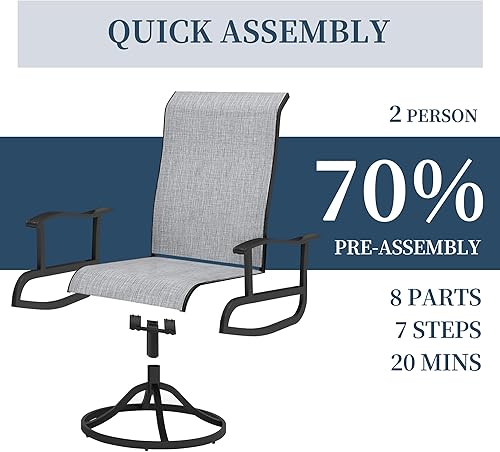 Miniatura 7 de PIZZELLO Juego de 4 sillas giratorias para patio al aire libre con respaldo alto y textileno transpirable, capacidad de 350 libras, juegos de sillas