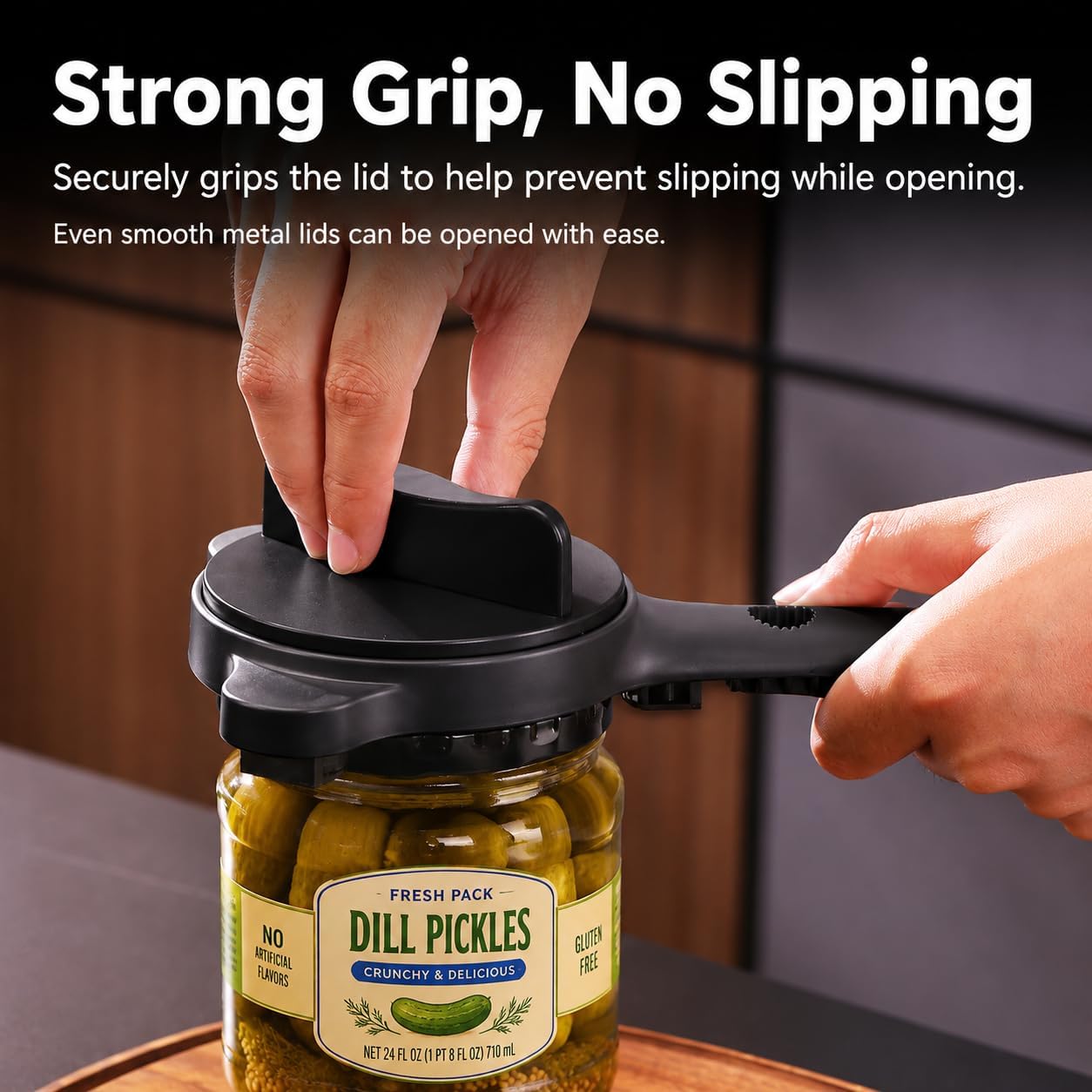 4-in-1 Adjustable Jar & Bottle Opener, Non-Slip Lid Gripper for Weak Hands & Seniors