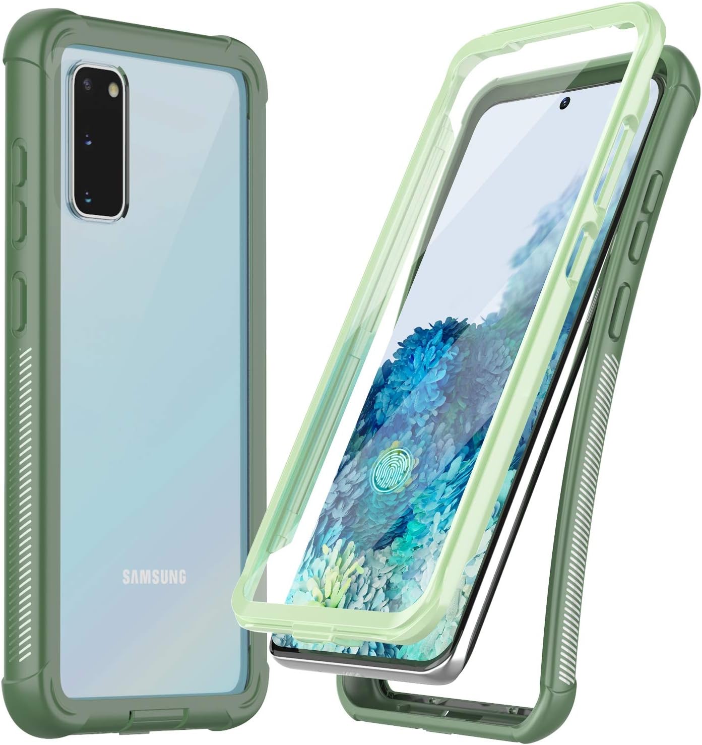 Temdan for Samsung Galaxy S20 Case, Built-in Screen Protector Full Body Heavy Duty Shockproof Case Support Wireless Charging for Samsung Galaxy S20 5G 6.2 inch 2020 Realese (Green)
