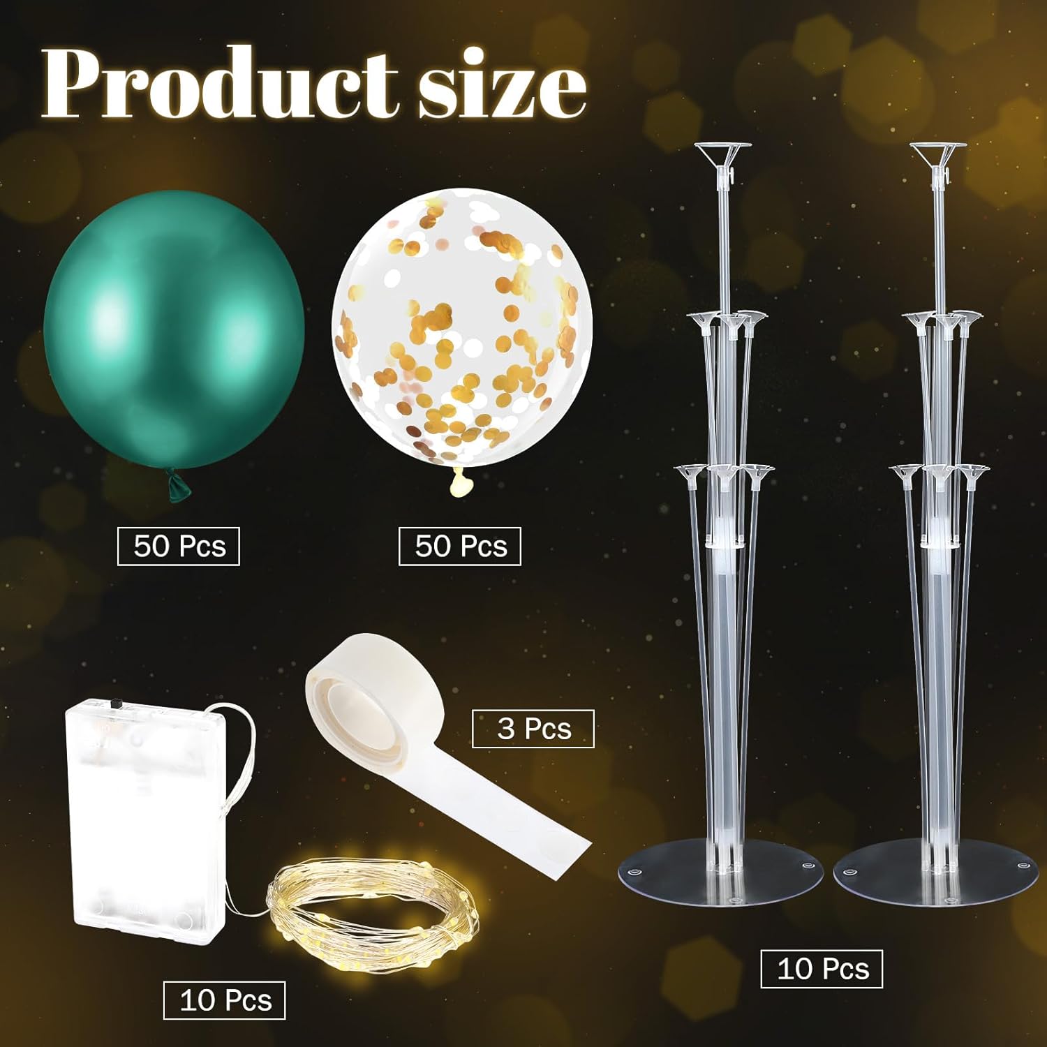Junkin 10 Set Balloon Stand Kit for Centerpiece with LED String Light 100 Pcs Balloons Light up Table Balloon Stand Centerpieces for Graduation Wedding Baby Shower Birthday(Green)