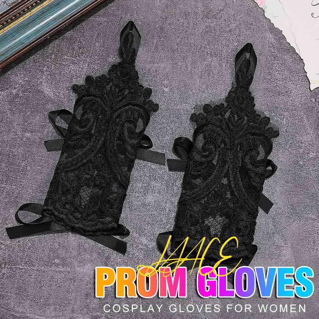 GORTIN Fingerless Lace Gloves Black Bride Wedding Short Glove Sequins Opera Prom Halloween Gloves for Women