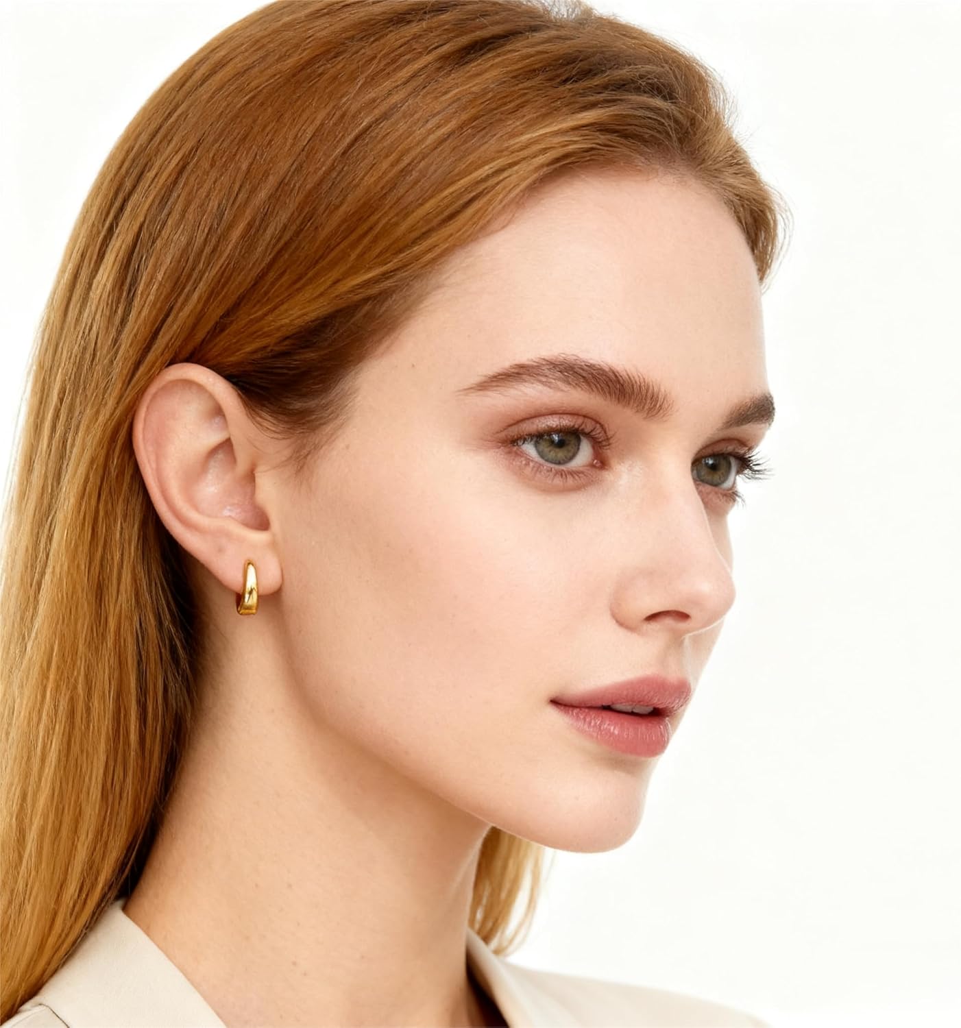 18K Gold Plated 16*13, 20*15, 22*17, 26 * 19mm Minimalist Chunky Oval Hoop Huggie Earrings | Hypoallergenic Classic Hinged Snap Back Compact Hoops | Ingenious Design Appropriate Size Earrings for Ladies Daily Wear & Gift - Image 4