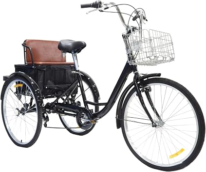 Cruiser Cycling Tricycle with Shopping Basket 120kg Capacity Adult Bicycle Cargo Trike Cruiser Cycling Tricycle for Outdoor Sports Yellow with Basket