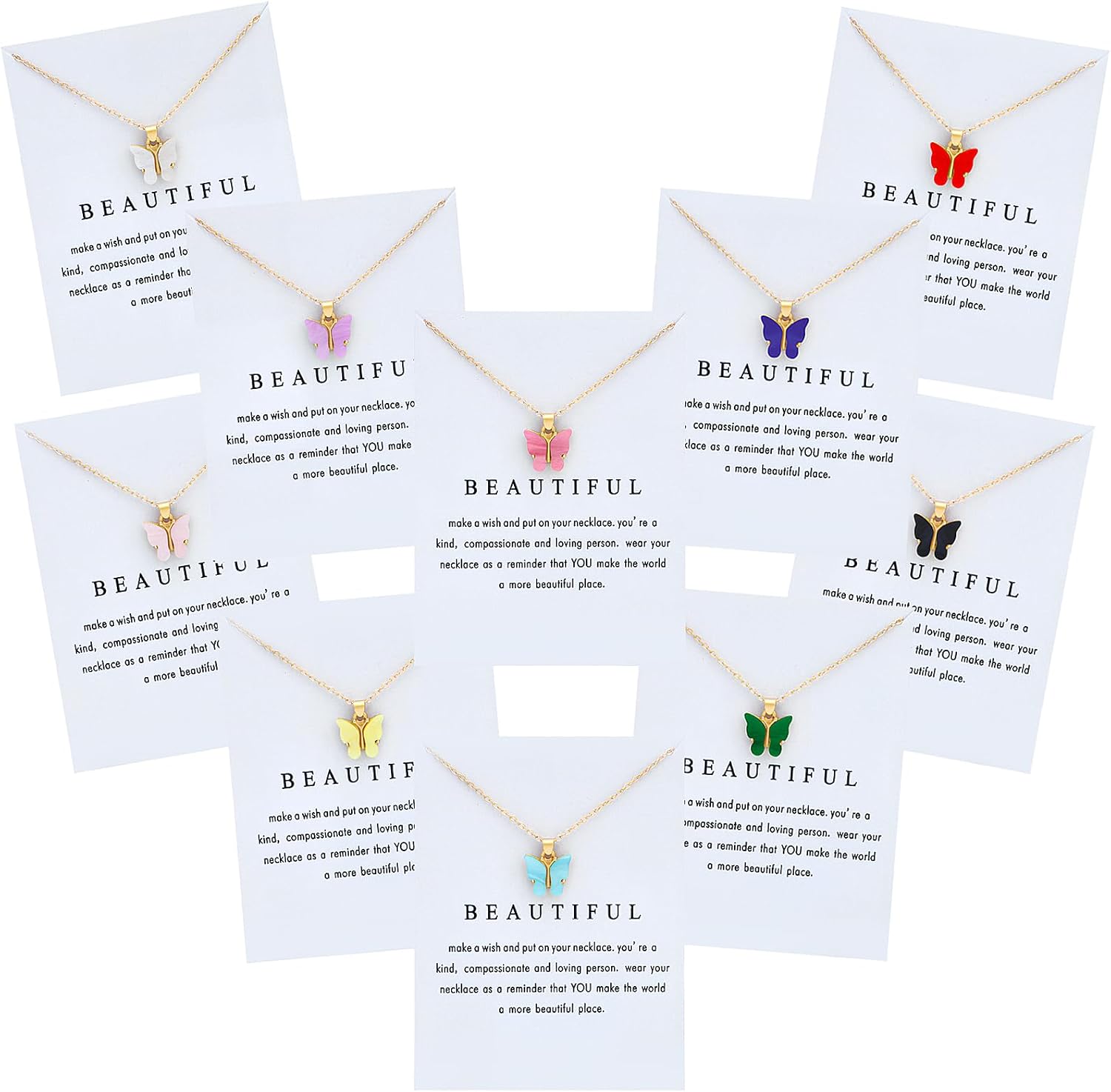 Colorful Butterfly Pendant Necklace Set for Women Costume Jewelry