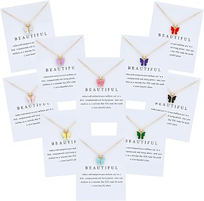 NEWITIN 10 Pieces Colorful Butterfly Pendant Necklace Set for Women Costume Jewelry Gold Plated Adjustable Necklaces Bohemian Dainty Acrylic Butterfly Chain Necklace Set for Women
