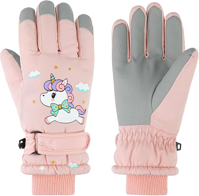 QKURT Kids Ski Gloves, Winter Warm Snow Gloves Windproof Snowboard Mittens for 9~13 Years Old Girls, Children Sport Gloves for Sledding Snowboard Skating Cycling Running and Outdoor Activities