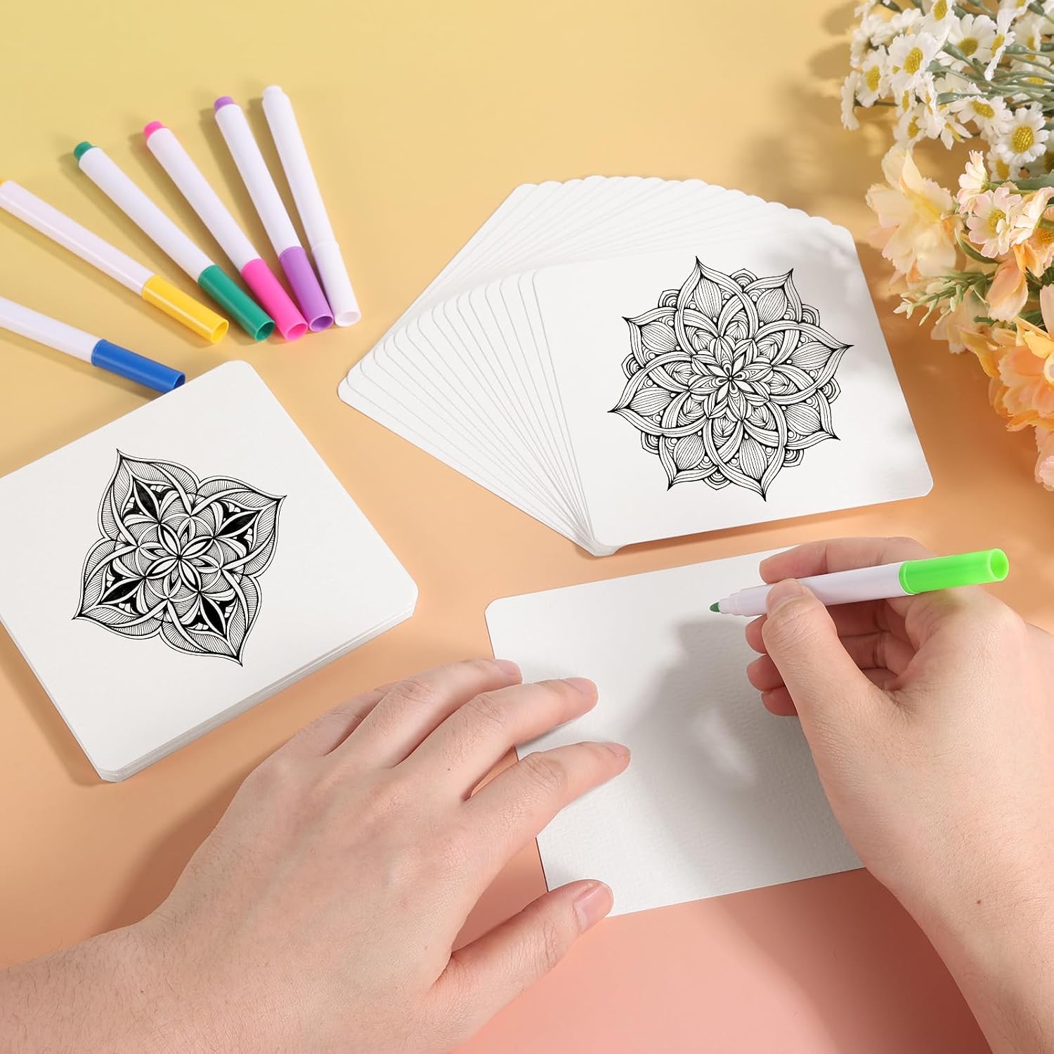60pcs Zen Tiles, 4.49x4.49in/11.4x11.4cm Zen Art Paper Artist's Tiles for Tangles Patterns Mandalas Calligraphy Watercolor Filigree & Miniature Painting Supplies