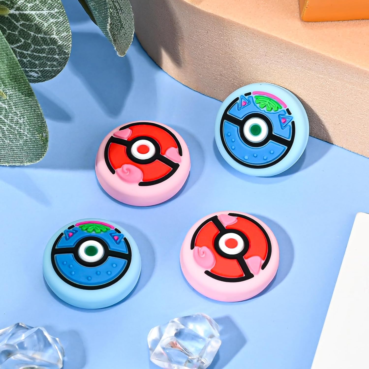 DLseego Thumb Grips Caps for PlayStation Portal, Full Protection Anti-Slip & Anti-Scratch Anti-Fingerprint Protective Cartoon Button Cover 4 Thumb Stick Caps for PlayStation Portal Remote Player Poke