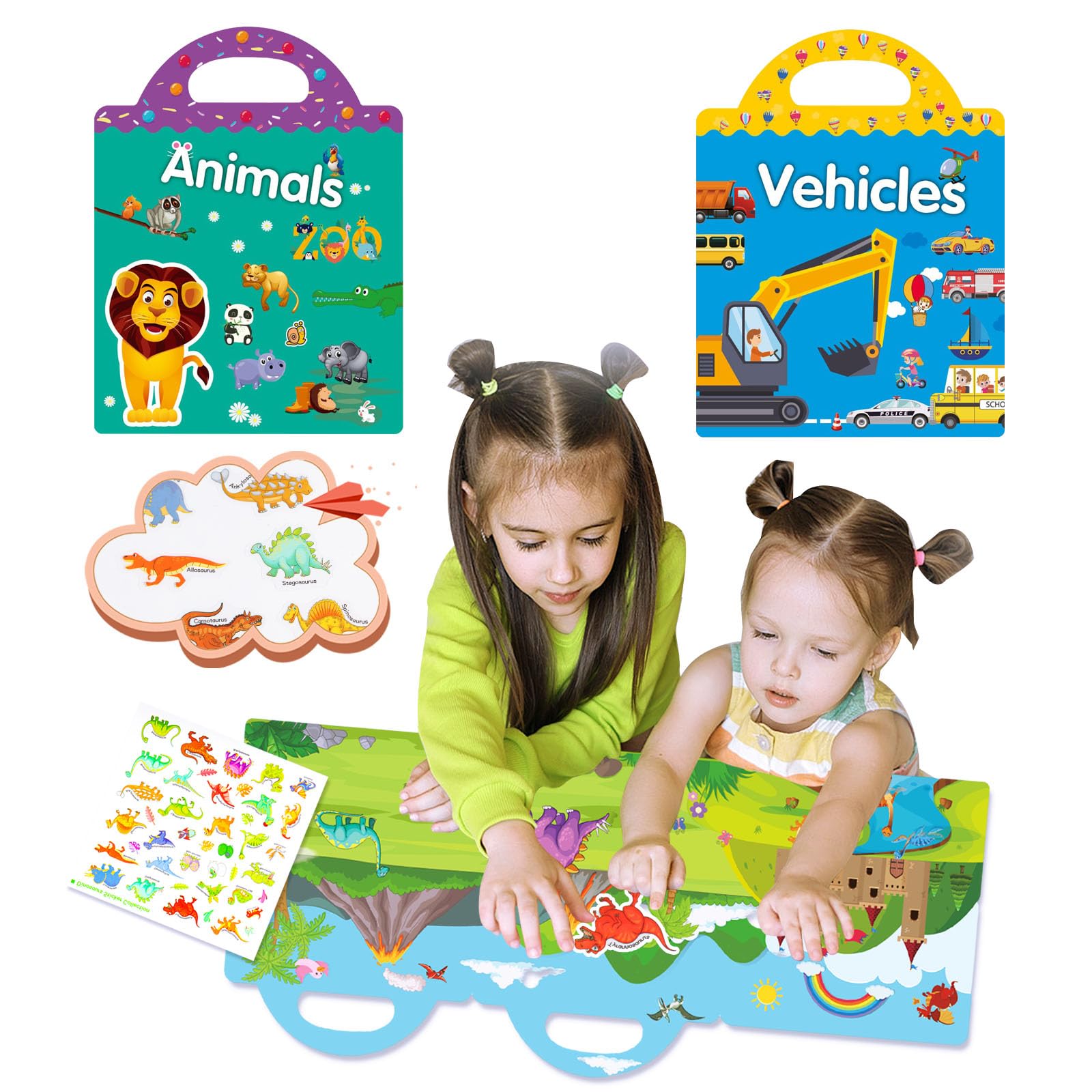 Reusable Sticker Books for Toddlers Plane Activities for Toddler Sticker Books 1-2 Years 2 Pack(Animals Vehicles)