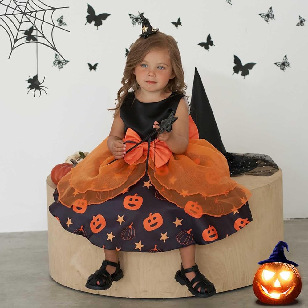 Costume Halloween Bambina 2 Anni – Vestito Zucca, Vampiro, Strega, Scheletro, Pipistrello – Tulle Elegante