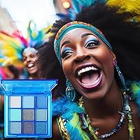 Vista 4 de Paleta de sombra de ojos azul, 9 colores, Mardi Gras Carnival prensado pigmento con purpurina, paleta de sombra de ojos impermeable, paleta