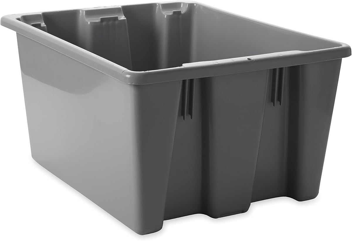 Rubbermaid Commercial Palletote Storage Stack and Nest Box, 1.3 Cu. Ft, Gray Tote, for Warehouse/Garage/Cleaning/Maintenance