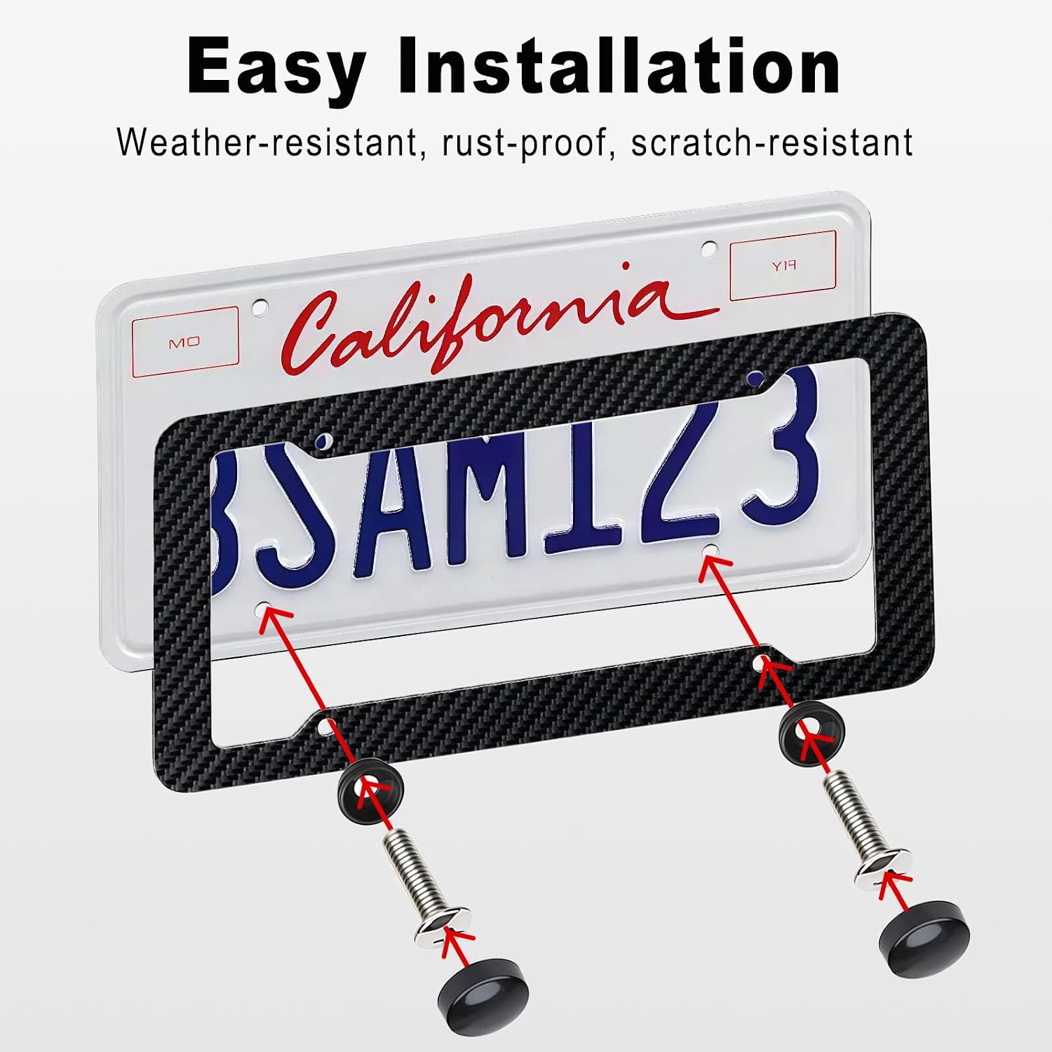 Carbon Fiber License Plate Frames, 2 Pack Black Plastic License Plate Cover image 5