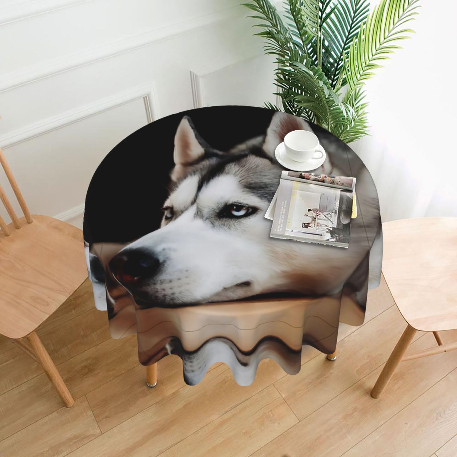 hhxvcv Husky Dog Round Tablecloth – Dining Table Cover