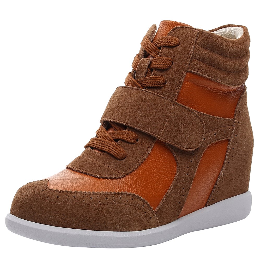 rismart Women's Hidden Wedge Heel Elegant Hook Loop Comfortable Suede Fabric Trainers Shoes