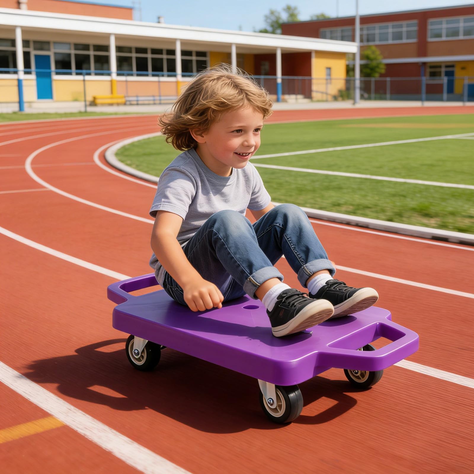 Hulajnoga dziecięca z uchwytami, hulajnoga sportowa z siedziskiem i plastikowymi kółkami do sprzętu gimnastycznego w szkole i aktywnych gier sportowych w pomieszczeniach, pomarańczowa