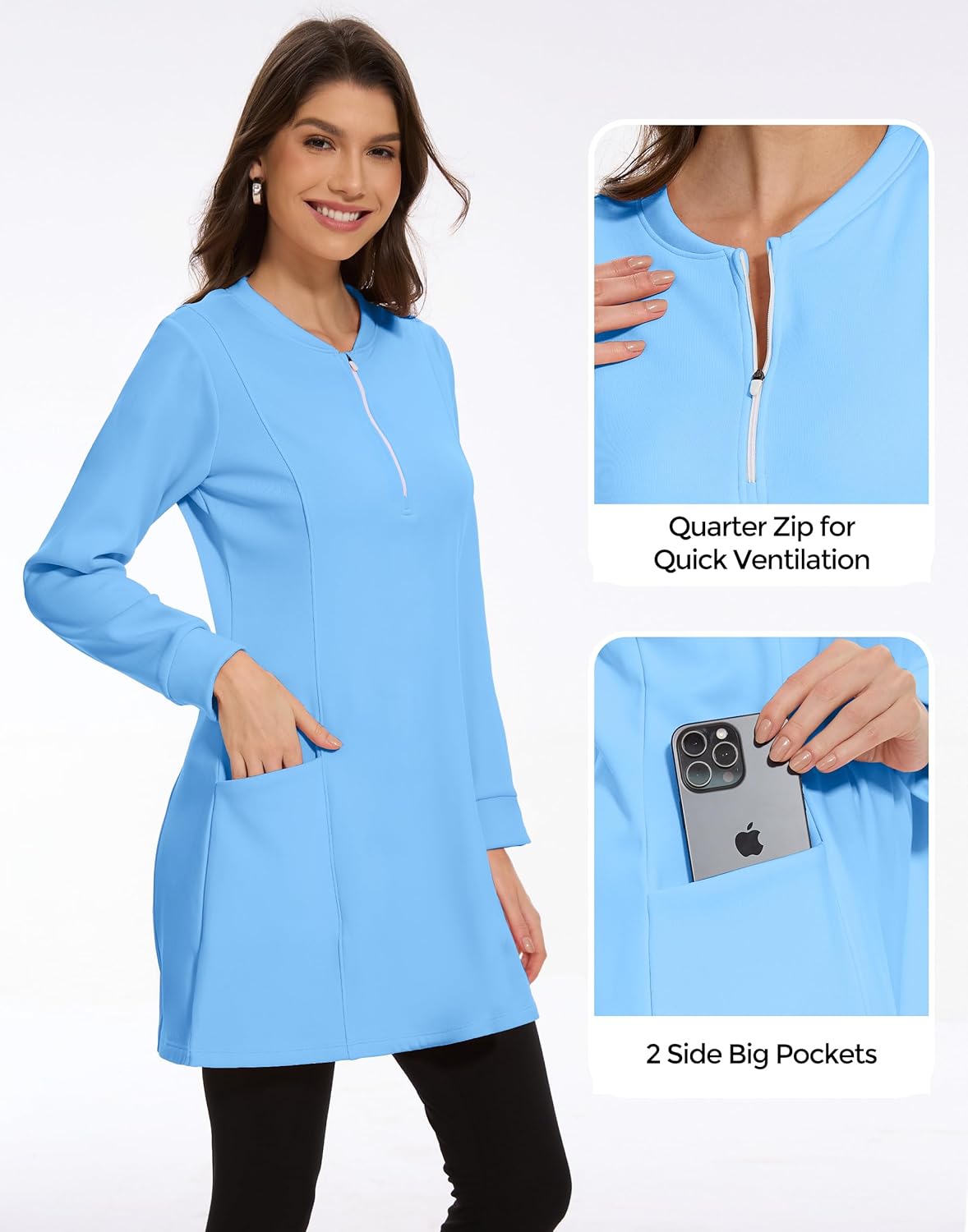 M MOTEEPI Sweatshirt Dress Fleece Lined Quarter Zip Long Sleeve Warm Thermal Fall Winter Dresses with Pockets - Image 3
