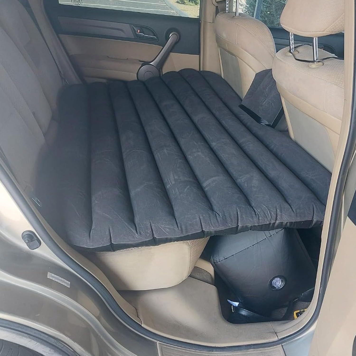 Car Blow Up Bed Stable Support Portable Air Mattress with Pillows for Car Travel Camping, SUVs Trucks (Black)