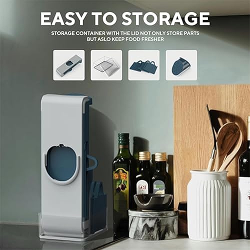 Miniatura 3 de Eletronova Cortadora de mandolina azul, cortador de verduras, cortador de papas fritas, hoja de acero inoxidable, cuerpo de plástico