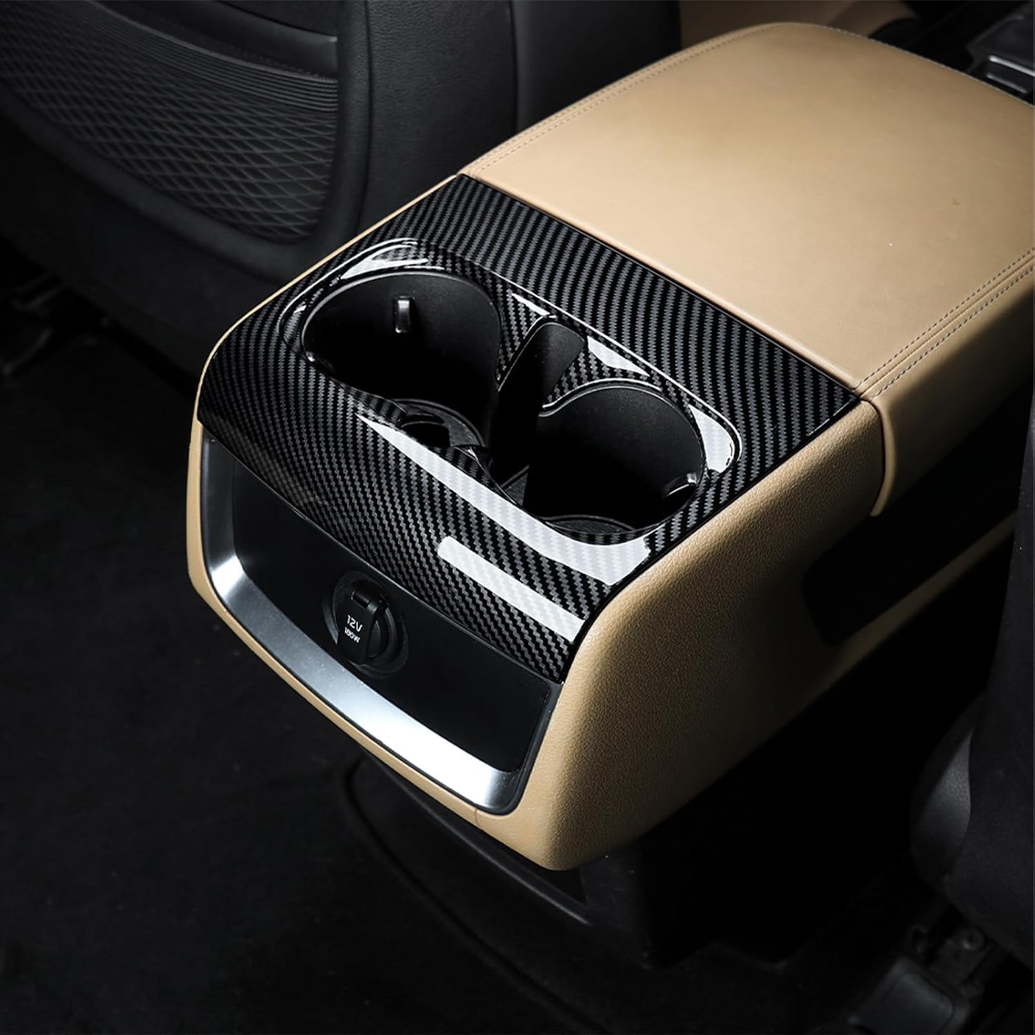 Rear Center Console Cup Holder Cover Trim Compatible with KIA Carnival 2022-2026 Accessories (Carbon Fiber Pattern)