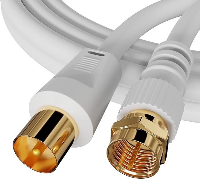 ConnectingU White 0.5m TV Aerial Cable Male to Satellite F-Type Connector Male Cable