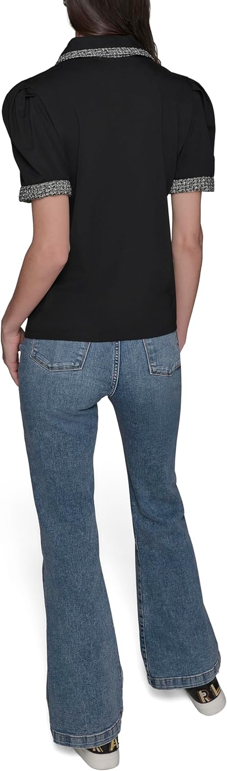 Karl Lagerfeld Womens Short Sleeve Tweed Collar Soft Everyday Polo - Image 4