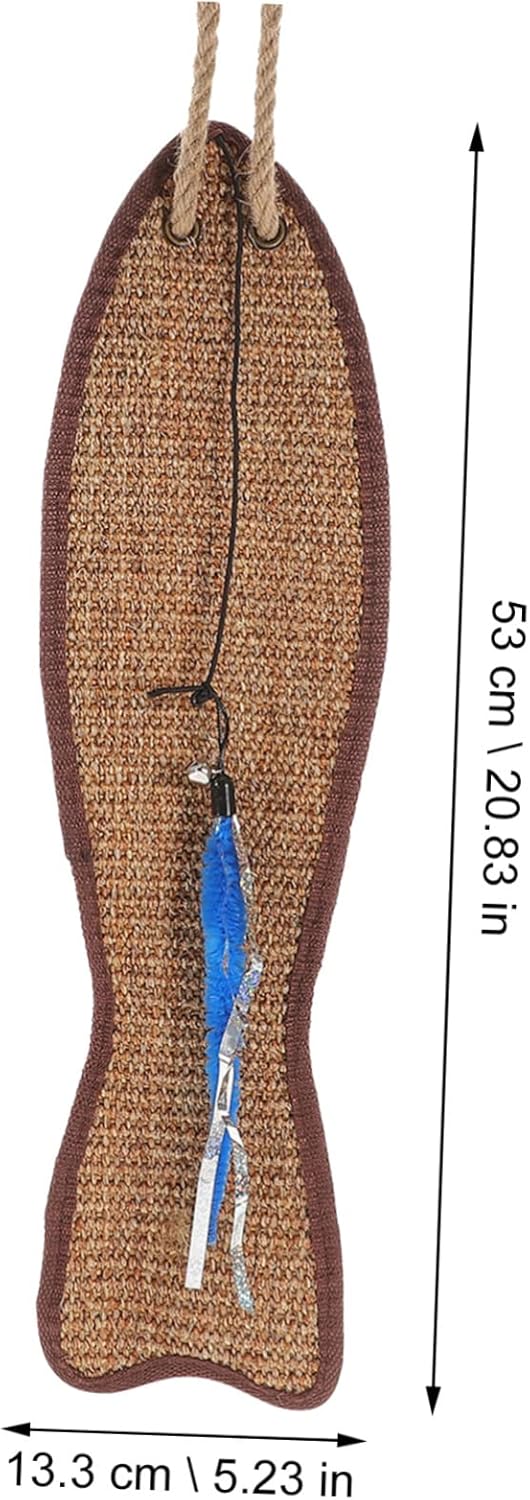 Fish Shaped Cat Scratching Pad Natural Sisal Hanging Protector for Furniture Claw Grinding Mat Eco-Friendly Cat Toy 20.86X5.23X1.18In